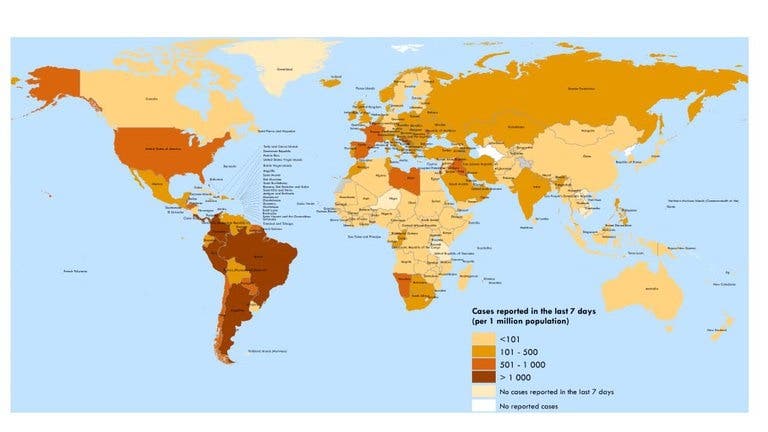 El mapa de la OMS que muestra que América Latina sigue siendo la región